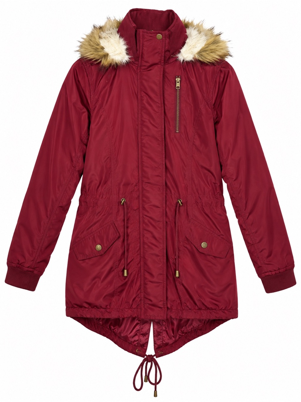 Rue21 Women’s Faux Fur Trim Hooded Parka Coat Burgundy Size Small